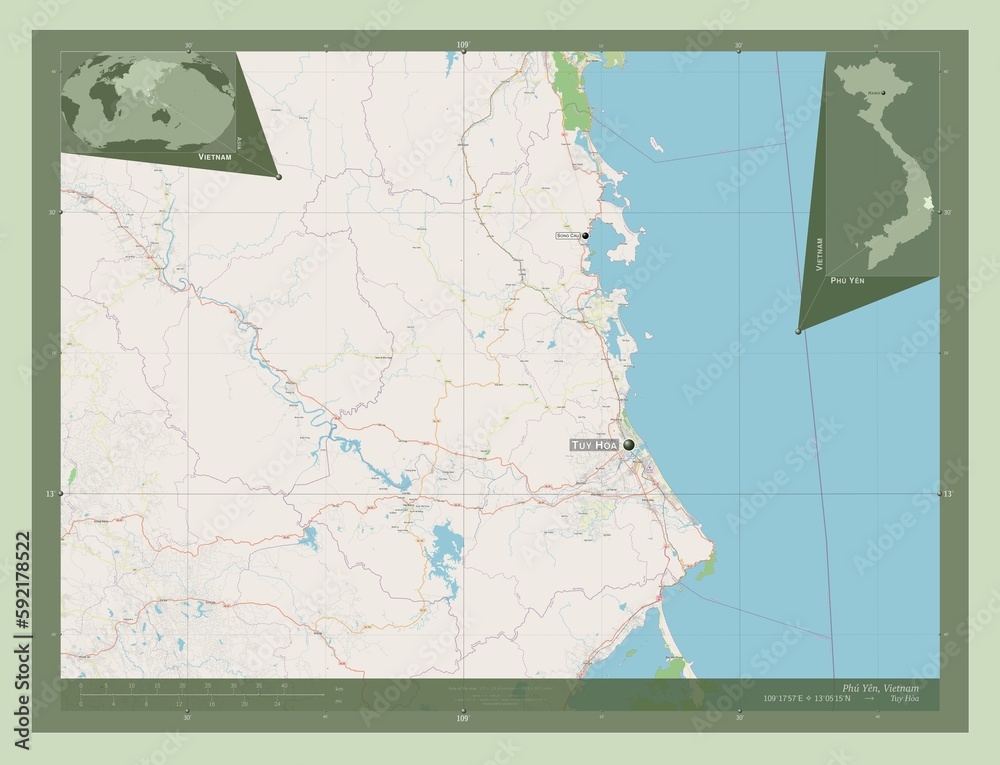 Phu Yen Vietnam Osm Labelled Points Of Cities Stock Illustration