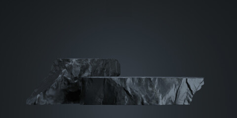 Wall Mural - 3d black stone podium for product display on black background. 3d rendering illustration