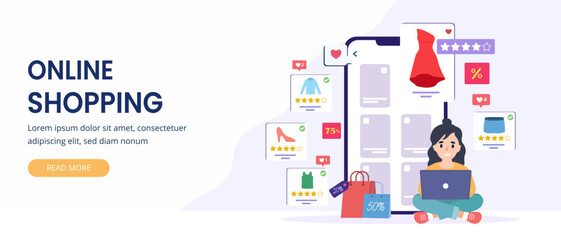 Wall Mural - shopping on mobile or online store with online payment perfect for landing page, shopping website, b