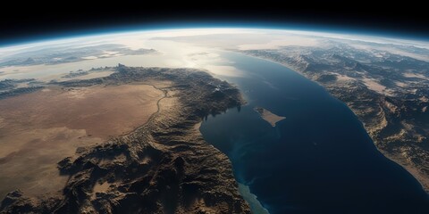 Poster - View of the planet earth from space.Aerial view. Panoramic shot. Generative AI