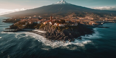 Poster - View of the city on the seashore.Aerial view. Panoramic shot. Generative AI