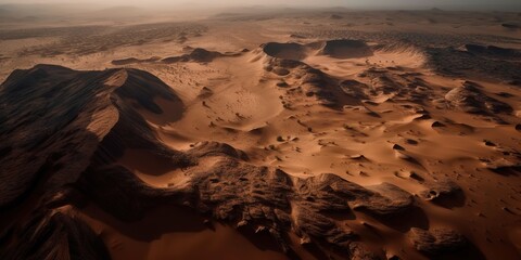 Poster - View from the height of the desert in sunny. Aerial view. Panoramic shot. Generative AI