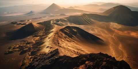 Poster - View from the height of the desert in sunny. Aerial view. Panoramic shot. Generative AI