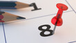 © Garmon - Pin on calendar number 8 eighth day of month. Conceptual symbol with pencils on a calendar sheet.