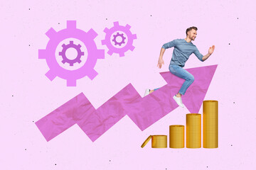 Aufkleber - Poster banner collage of young guy planning start up financial improvement on money statistics stock