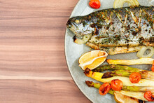 Roasted trout with baked asparagus