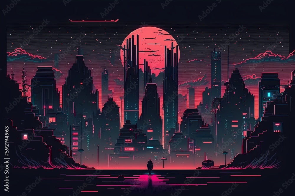 Ilustración de Stock nighttime in a cyberpunk neon city. Scene of a ...
