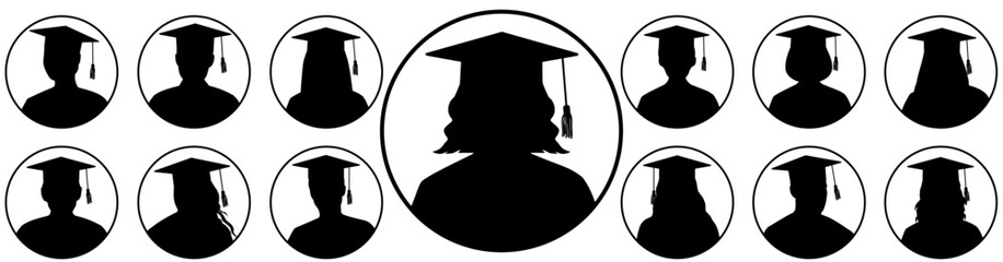 Wall Mural - Avatar of graduate student, portraits of anonymous people, Set of silhouettes. Vector illustration