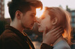 © TKL - Couple in love facing near to each other with sunset background.