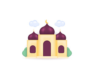 3d of mosque or prayer room. building. places of worship. symbols or icons. 3d and realistic design. vector elements