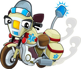 Wall Mural - Cartoon motorcycle public service ambulance illustration for the children