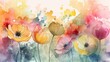 watercolor illustration style, lovely wildflowers field background, Generative Ai