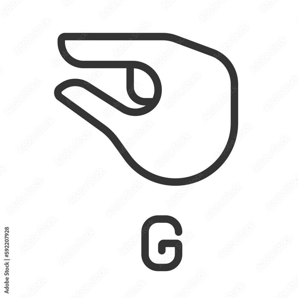 G Sign Sign for letter G in ASL pixel perfect linear icon. Nonverbal ...