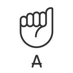 Canvas Print - Letter A in American sign language pixel perfect linear icon. Communication system. Thin line illustration. Contour symbol. Vector outline drawing. Editable stroke. Arial font used