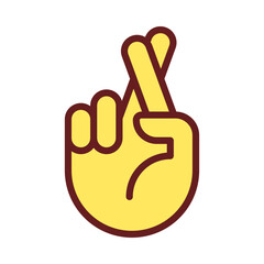 Sticker - Crossed fingers pixel perfect RGB color icon. Wishing and hope. Hand gesture. Superstitions. Isolated vector illustration. Simple filled line drawing. Editable stroke. Arial font used