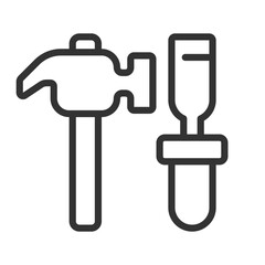 Poster - Hammer and chisel pixel perfect linear icon. Manual instruments for miners. Ore extraction. Coal mining. Heavy industry. Thin line illustration. Contour symbol. Vector outline drawing. Editable stroke