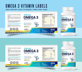 omega 3 label food supplement vitamin softgel tablet label with fish oil bottle label packaging desi