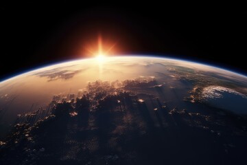 Wall Mural - sunrise above planet earth seen from space made with generated ai