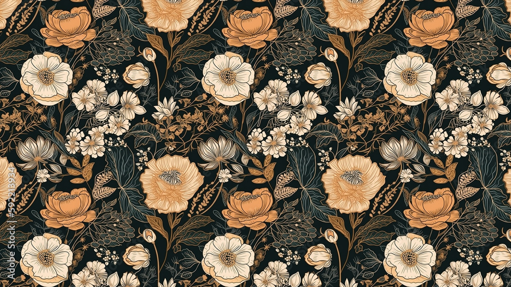 Seamless pattern desktop wallpaper of various flowers Stock ...