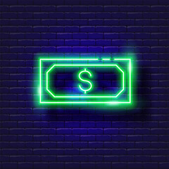 Wall Mural - Dollar sign banknote vector neon icon. Finance, money and online banking glowing sign.