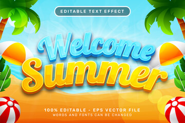 Poster - welcome summer 3d text effect and editable text effect with a beach background