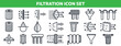 filtration icon set. air purification sign. clean water plant filter logo. dust particle purifier vector. stock vector collection.