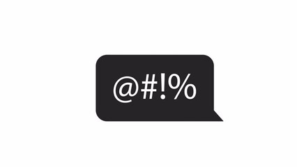 Poster - Animated bw bad words bubble. Black and white thin line icon 4K video footage for web design. Grawlix in speech balloon isolated monochromatic flat element animation with alpha channel transparency