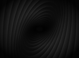 Poster - Abstract unusual horizontal illustration of oval volumetric gradient black and gray lines or shapes that overlap each other in the form of a sphere cave. Design seamless monochrome illusion pattern