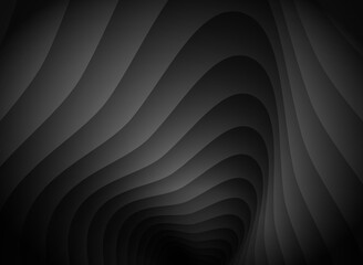 Poster - Abstract unusual horizontal illustration of black and grey volumetric gradient curved stripes that overlap each other like steps. Design seamless monochrome illusion pattern