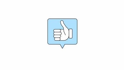 Poster - Animated thumb up notification. Flat outline style icon 4K video footage for web design. Floating sign isolated colorful thin line element animation on white background with alpha channel transparency