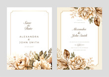 Beautiful Watercolor Golden Brown Flower Wedding Invitation Design Template