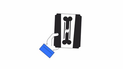 Poster - Holding bone x ray scan animation. Orthopedic trauma isolated 2D cartoon flat colour line first view hand 4K video footage on white background with alpha channel transparency for web design