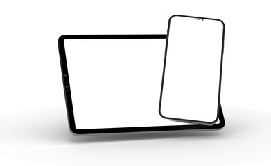 Poster - Black tablet computer with blank screen, isolated on white background