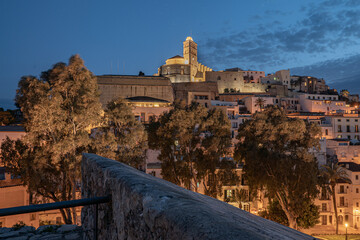 Sticker - Aerial view of the illuminated Dalt Vila neighborhood in Ibiza, Spain