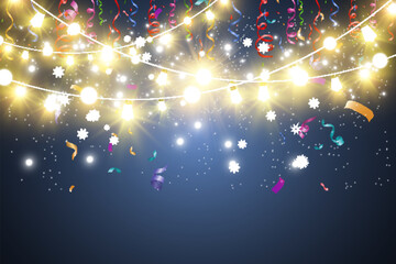 Poster - Christmas bright, beautiful lights, design elements. Glowing lights for design of Xmas greeting cards. Garlands, light Christmas decorations.	
