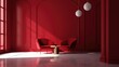 © RocknRoller Studios - Minimalist Red Room with Chairs and small table. Interior design concept with copy-space. Generative AI.