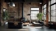 © RocknRoller Studios - Contemporary Interior Design Background. Industrial Living Room. Generative AI.