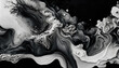 © RocknRoller Studios - Beautiful Black and White Liquid Swirls with White Particles. Luxurious Art Wallpaper. Generative AI.