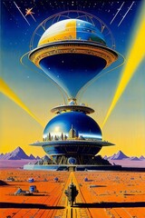 Giant radioactive towering astrolabe, alien world, space station, Generative AI Art Illustration 05