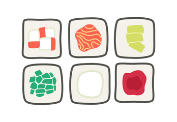 Poster - maki rolls assortment semi flat colour vector object. sushi set from japanese restaurant menu. edita