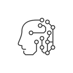 Wall Mural - AI Head with Circuits vector Artificial Intelligence concept line icon