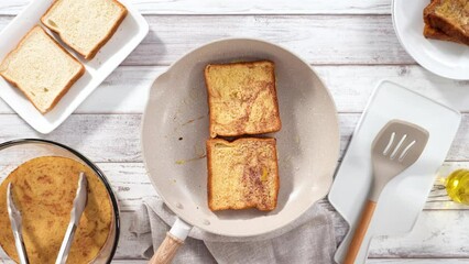 Poster - Step by step. Frying french toast in a nonstick frying pan.