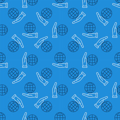 Poster - Globe on Hand vector concept line seamless pattern