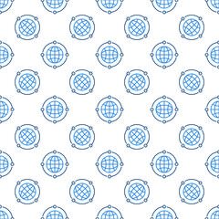 Wall Mural - Neural Network Earth Globe vector line seamless pattern