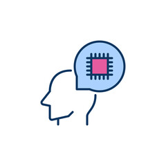Poster - Speech Bubble with CPU and Head vector concept colored icon