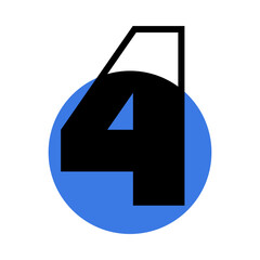 Aufkleber - Number Four or Numeral with Blue Circle Geometric Shape Vector Illustration