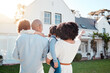 © C. Daniels/peopleimages.com - Real estate, love and family in the yard of their new house bonding and spending quality time together. Mortgage, luxury property and back of young mom, dad and children standing by their modern home