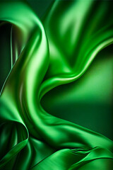 Close up of green satin fabric with wavy pattern on it. Generative AI.