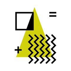 Aufkleber - Modern Black Geometric Shapes in Minimal Style and Basic Form with Green Triangle Vector Composition