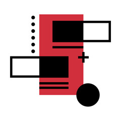 Aufkleber - Modern Black Geometric Shapes in Minimal Style and Basic Form with Red Rectangle Vector Composition